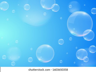 Soap Bubbles on Blue Background . Isolated Vector Design