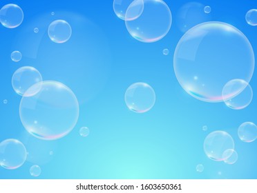 Soap Bubbles on Blue Background . Isolated Vector Design