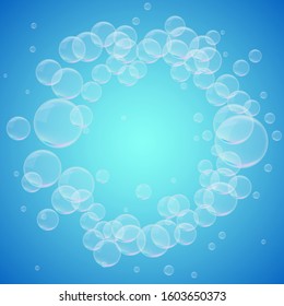 Soap Bubbles on Blue Background . Isolated Vector Design