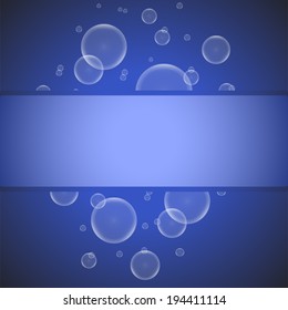 Soap bubbles on a blue background with frame 