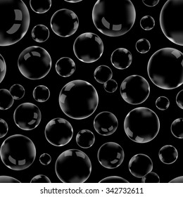 A lot of soap bubbles on dark background seamless pattern