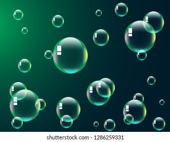 Soap bubbles on green background