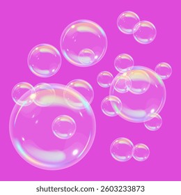 Soap bubbles on pink background. Vector design.