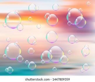 Soap bubbles on sky background