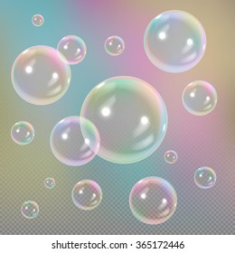 Soap bubbles on transparent background