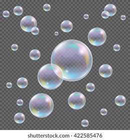 Soap bubbles on transparent background. 