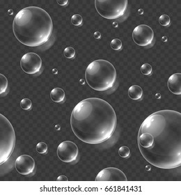 Soap bubbles on a transparent seamless background. Vector illustration