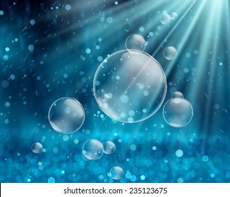 Soap bubbles on a water nature background vector