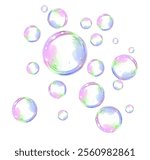 Soap bubbles on a white background, painted in watercolor. PNG	
