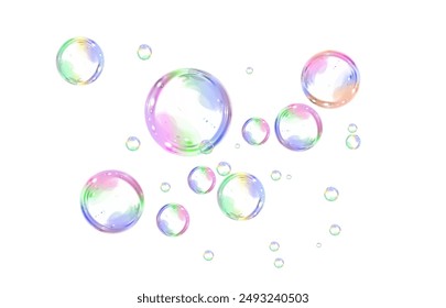 Soap bubbles on a white background, painted in watercolor.