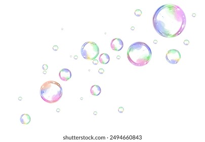 Soap bubbles on a white background, painted in watercolor.	