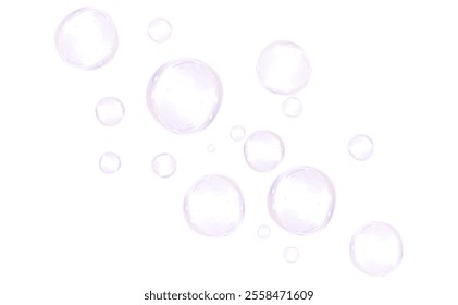 Soap bubbles on a white background, painted in watercolor. PNG	