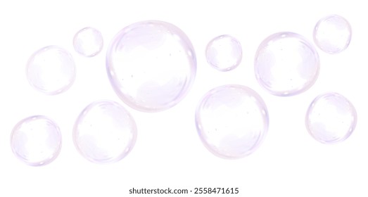 Soap bubbles on a white background, painted in watercolor. PNG	