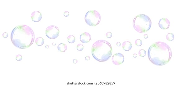 Soap bubbles on a white background, painted in watercolor. PNG	
