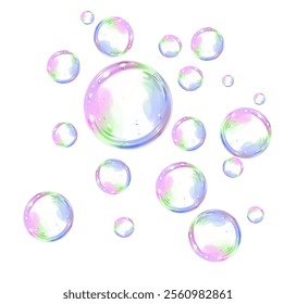 Soap bubbles on a white background, painted in watercolor. PNG	
