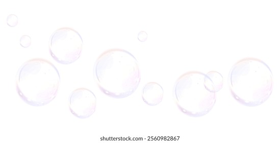 Soap bubbles on a white background, painted in watercolor. PNG	
