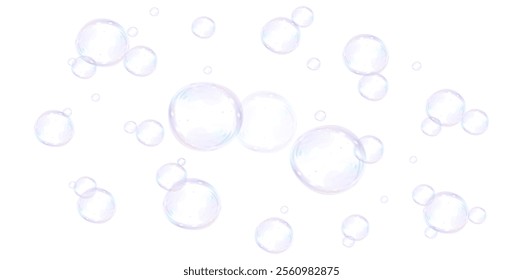 Soap bubbles on a white background, painted in watercolor. PNG	
