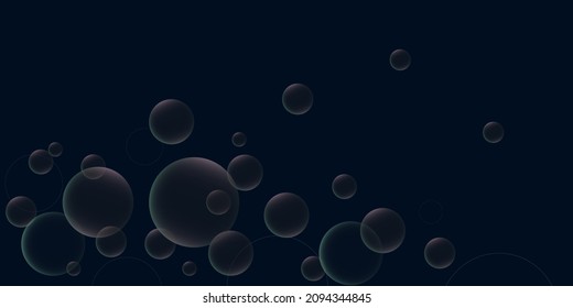Soap bubbles with pastel color reflection. Vector illustration on dark blue background.
