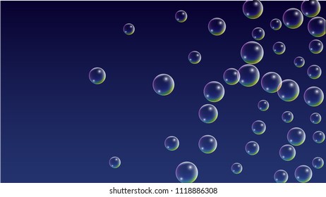 Soap bubbles with Rainbow Reflection. Set of Realistic Water or Soap Bubbles for Your Design. Shampoo or Foam Cosmetic Flyer and Invite. Bubble with Hologram Reflection. Isolated Vector Illustration.