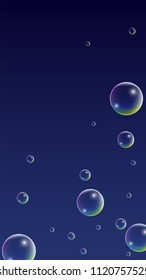 Soap bubbles with Rainbow Reflection. Set of Realistic Water or Soap Bubbles for Your Design. Shampoo or Foam Cosmetic Flyer and Invite. Bubble with Hologram Reflection. Isolated Vector Illustration.