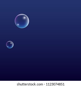 Soap bubbles with Rainbow Reflection. Set of Realistic Soap or Water Bubbles for Your Design. Shampoo or Foam Cosmetic Flyer and Invite. Bubble with Hologram Reflection. Isolated Vector Illustration.