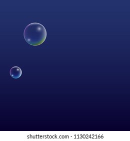 Soap bubbles with Rainbow Reflection. Set of Realistic Soap or Water Bubbles for Your Design. Shampoo or Foam Cosmetic Flyer and Invite. Bubble with Hologram Reflection. Isolated Vector Illustration.