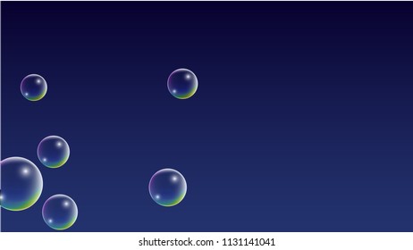 Soap bubbles with Rainbow Reflection. Set of Realistic Water or Soap Bubbles for Your Design. Shampoo or Foam Cosmetic Flyer and Invite. Bubble with Hologram Reflection. Isolated Vector Illustration.