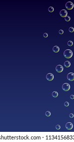 Soap bubbles with Rainbow Reflection. Set of Realistic Soap or Water Bubbles for Your Design. Shampoo or Foam Cosmetic Flyer and Invite. Bubble with Hologram Reflection. Isolated Vector Illustration.