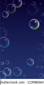 Soap bubbles with Rainbow Reflection. Set of Realistic Water or Soap Bubbles for Your Design. Shampoo or Foam Cosmetic Flyer and Invite. Bubble with Hologram Reflection. Isolated Vector Illustration.