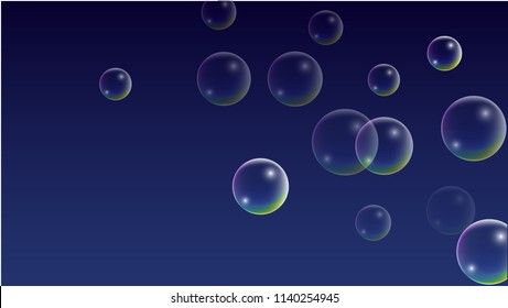 Soap bubbles with Rainbow Reflection. Set of Realistic Water or Soap Bubbles for Your Design. Shampoo or Foam Cosmetic Flyer and Invite. Bubble with Hologram Reflection. Isolated Vector Illustration.