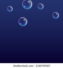 Soap bubbles with Rainbow Reflection. Set of Realistic Soap or Water Bubbles for Your Design. Shampoo or Foam Cosmetic Flyer and Invite. Bubble with Hologram Reflection. Isolated Vector Illustration.