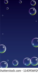 Soap bubbles with Rainbow Reflection. Set of Realistic Water or Soap Bubbles for Your Design. Shampoo or Foam Cosmetic Flyer and Invite. Bubble with Hologram Reflection. Isolated Vector Illustration.