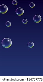 Soap bubbles with Rainbow Reflection. Set of Realistic Water or Soap Bubbles for Your Design. Shampoo or Foam Cosmetic Flyer and Invite. Bubble with Hologram Reflection. Isolated Vector Illustration.