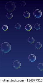 Soap bubbles with Rainbow Reflection. Set of Realistic Water or Soap Bubbles for Your Design. Shampoo or Foam Cosmetic Flyer and Invite. Bubble with Hologram Reflection. Isolated Vector Illustration.