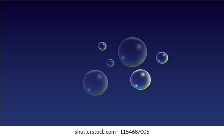Soap bubbles with Rainbow Reflection. Set of Realistic Water or Soap Bubbles for Your Design. Shampoo or Foam Cosmetic Flyer and Invite. Bubble with Hologram Reflection. Isolated Vector Illustration.