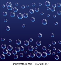Soap bubbles with Rainbow Reflection. Set of Realistic Soap or Water Bubbles for Your Design. Shampoo or Foam Cosmetic Flyer and Invite. Bubble with Hologram Reflection. Isolated Vector Illustration.
