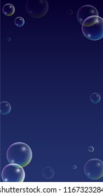 Soap bubbles with Rainbow Reflection. Set of Realistic Water or Soap Bubbles for Your Design. Shampoo or Foam Cosmetic Flyer and Invite. Bubble with Hologram Reflection. Isolated Vector Illustration.