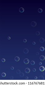 Soap bubbles with Rainbow Reflection. Set of Realistic Soap or Water Bubbles for Your Design. Shampoo or Foam Cosmetic Flyer and Invite. Bubble with Hologram Reflection. Isolated Vector Illustration.