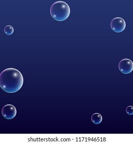 Soap bubbles with Rainbow Reflection. Set of Realistic Soap or Water Bubbles for Your Design. Shampoo or Foam Cosmetic Flyer and Invite. Bubble with Hologram Reflection. Isolated Vector Illustration.