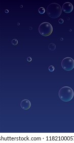 Soap bubbles with Rainbow Reflection. Set of Realistic Water or Soap Bubbles for Your Design. Shampoo or Foam Cosmetic Flyer and Invite. Bubble with Hologram Reflection. Isolated Vector Illustration.