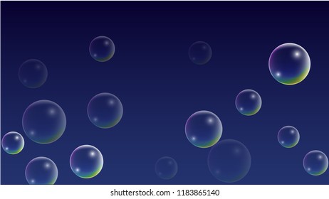 Soap bubbles with Rainbow Reflection. Set of Realistic Water or Soap Bubbles for Your Design. Shampoo or Foam Cosmetic Flyer and Invite. Bubble with Hologram Reflection. Isolated Vector Illustration.