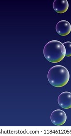 Soap bubbles with Rainbow Reflection. Set of Realistic Water or Soap Bubbles for Your Design. Shampoo or Foam Cosmetic Flyer and Invite. Bubble with Hologram Reflection. Isolated Vector Illustration.