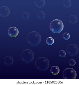Soap Bubbles with Rainbow Reflection. Set of Realistic Water or Soap Bubbles for Your Design. Shampoo or Foam Cosmetic Flyer and Invite. Bubble with Hologram Reflection. Isolated Vector Illustration.