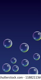 Soap bubbles with Rainbow Reflection. Set of Realistic Water or Soap Bubbles for Your Design. Shampoo or Foam Cosmetic Flyer and Invite. Bubble with Hologram Reflection. Isolated Vector Illustration.