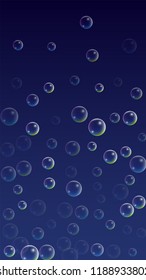 Soap Bubbles with Rainbow Reflection. Set of Realistic Water or Soap Bubbles for Your Design. Shampoo or Foam Cosmetic Flyer and Invite. Bubble with Hologram Reflection. Isolated Vector Illustration.
