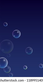 Soap bubbles with Rainbow Reflection. Set of Realistic Water or Soap Bubbles for Your Design. Shampoo or Foam Cosmetic Flyer and Invite. Bubble with Hologram Reflection. Isolated Vector Illustration.