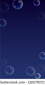 Soap bubbles with Rainbow Reflection. Set of Realistic Water or Soap Bubbles for Your Design. Shampoo or Foam Cosmetic Flyer and Invite. Bubble with Hologram Reflection. Isolated Vector Illustration.