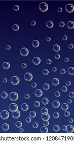 Soap bubbles with Rainbow Reflection. Set of Realistic Soap or Water Bubbles for Your Design. Shampoo or Foam Cosmetic Flyer and Invite. Bubble with Hologram Reflection. Isolated Vector Illustration.