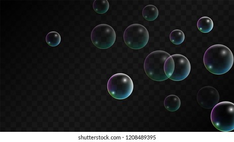 Soap bubbles with Rainbow Reflection. Set of Realistic Soap or Water Bubbles for Your Design. Shampoo or Foam Cosmetic Flyer and Invite. Bubble with Hologram Reflection. Isolated Vector Illustration.