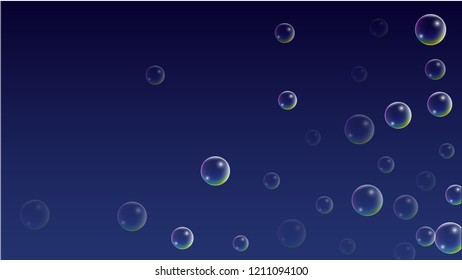 Soap bubbles with Rainbow Reflection. Set of Realistic Soap or Water Bubbles for Your Design. Shampoo or Foam Cosmetic Flyer and Invite. Bubble with Hologram Reflection. Isolated Vector Illustration.